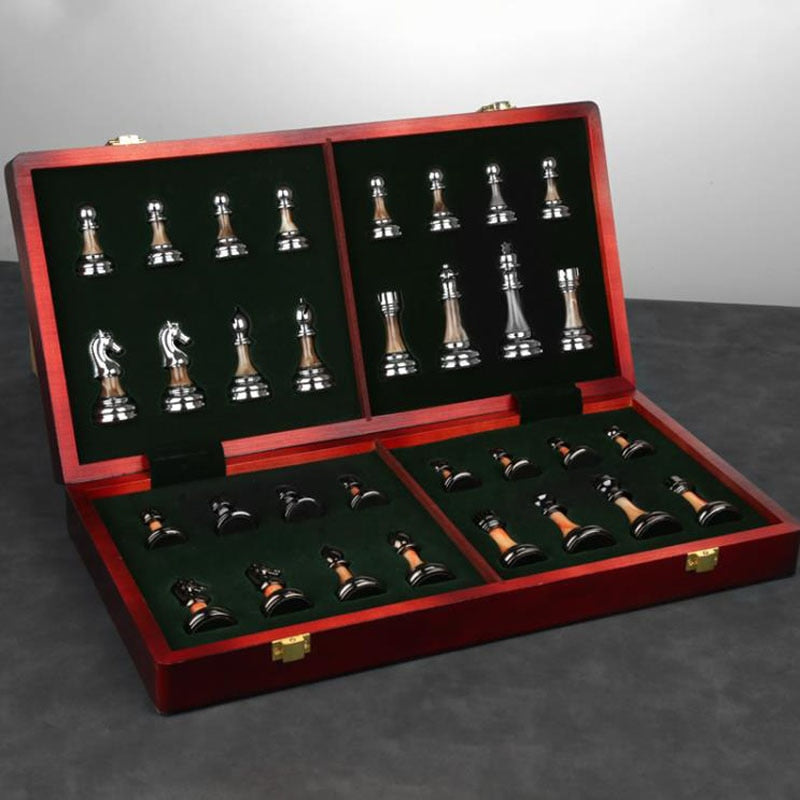RegalOrion Metal Chess Set on 17.7in Wooden Board Elite | Lersk