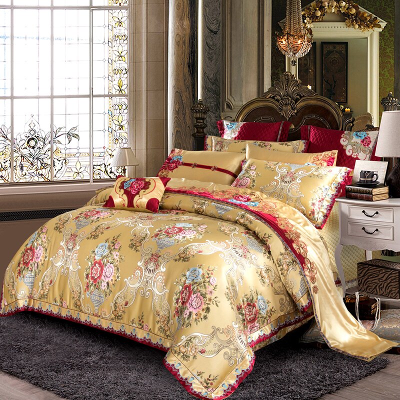 Parure de housse de couette en satin de soie Aurelia en coton argent et or | Lersk
