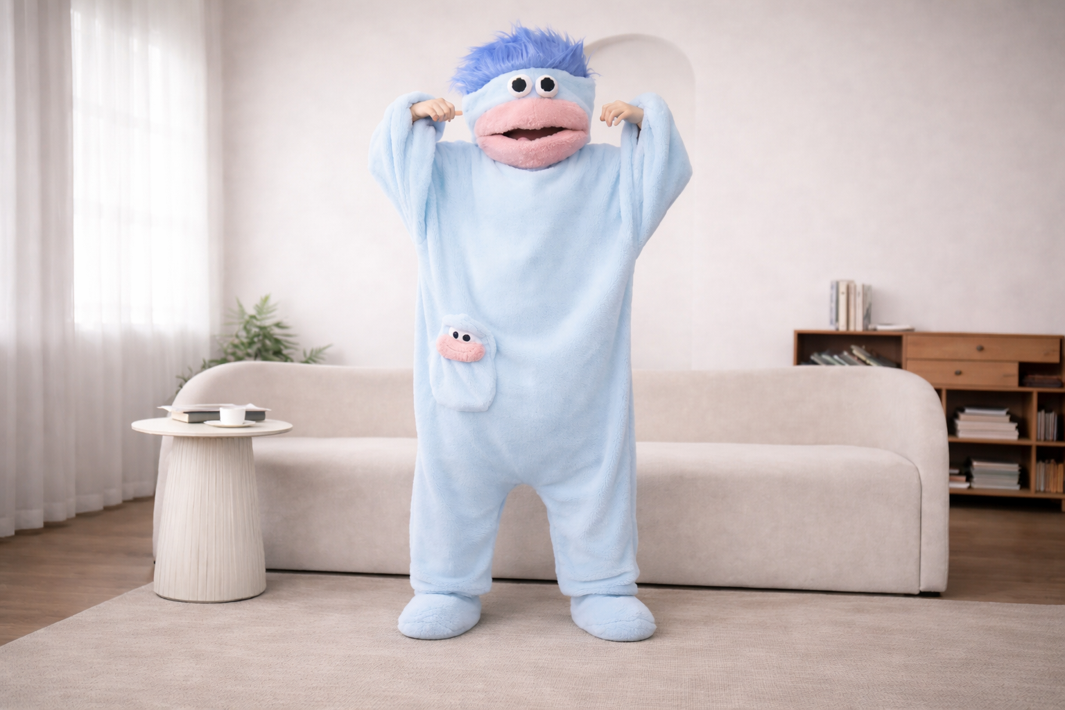 Lustiges Pyjama-Einteiler-Set mit übergroßem Kamm & passenden Hausschuhen | Lersk