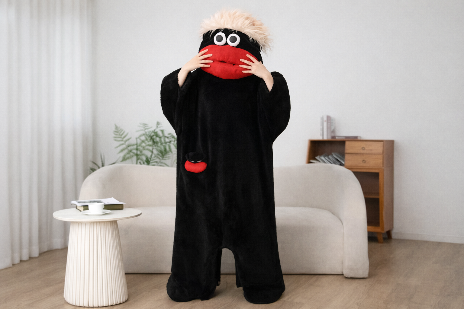 Lustiges Pyjama-Einteiler-Set mit übergroßem Kamm & passenden Hausschuhen | Lersk
