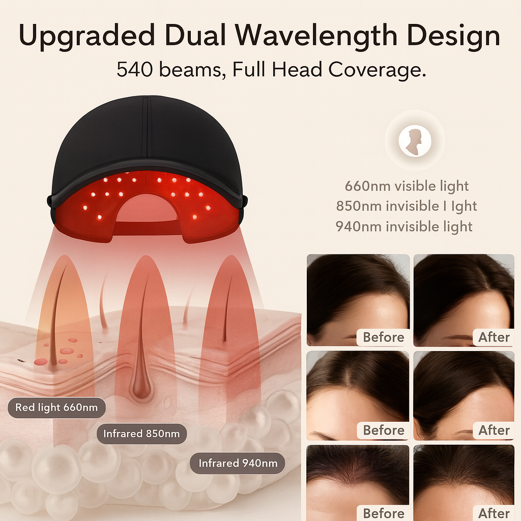 Dual-Wavelength Red Light Therapy Hair Cap with 660nm & 850nm for Scalp & Hair Wellness | Lersk