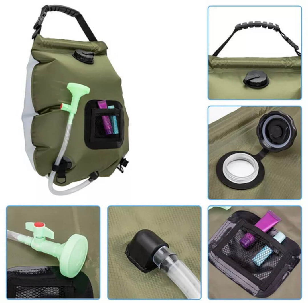 Solar Shower Bag For Backpackers With Removable Hose And Hot On Off Switch | Lersk