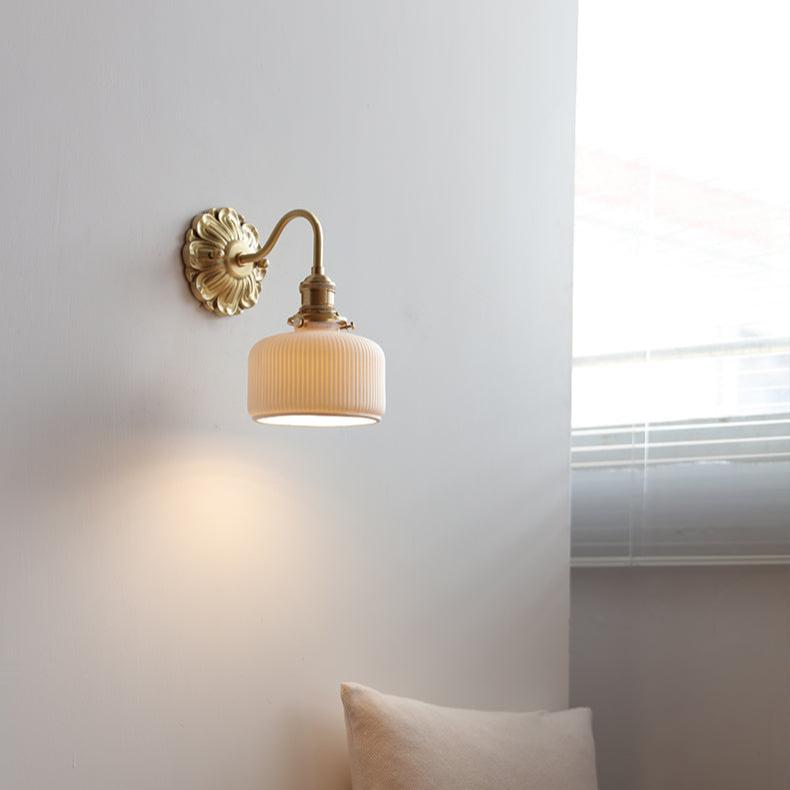 Lestrova Brass and Ceramic Wall Light With White Shade | Lersk