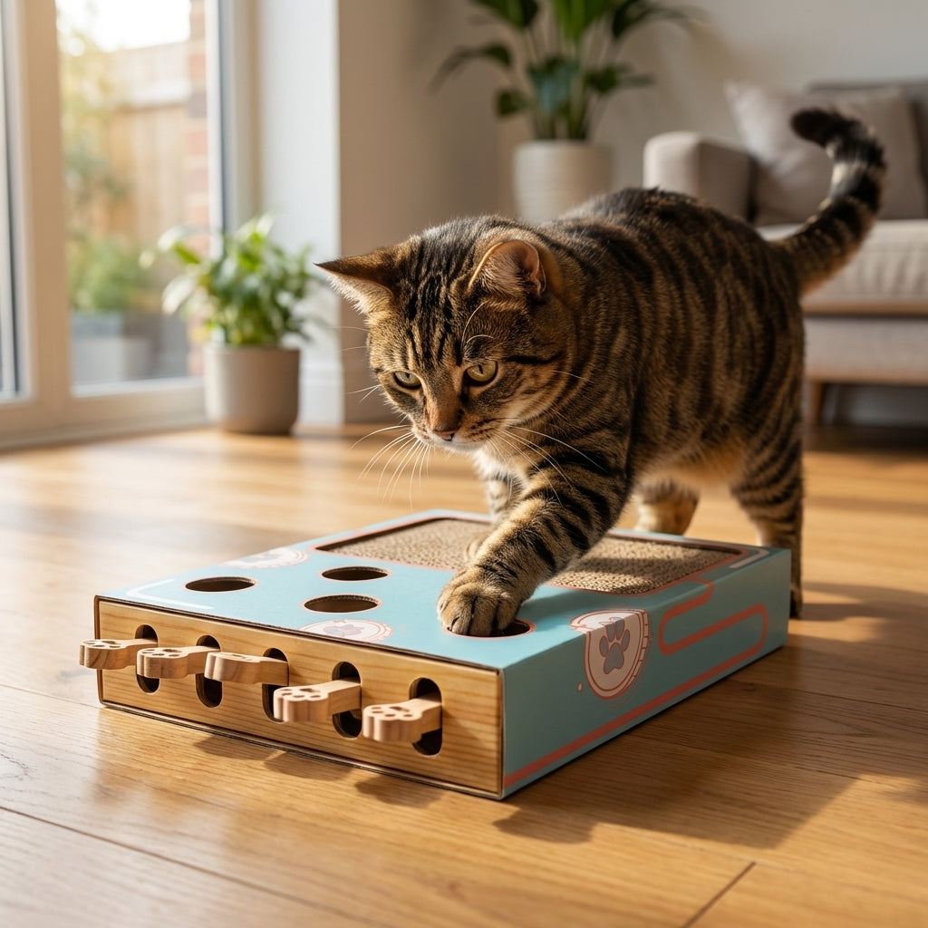 Interactive Whack-a-Mole Cat Toy Box With Corrugated Scratchpad Cardboard | Lersk