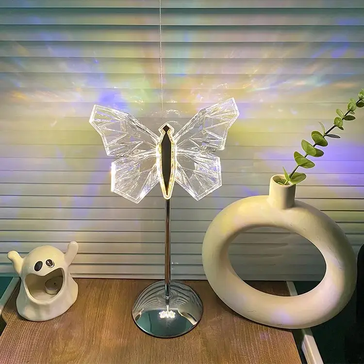 Luminara Crystal Butterfly LED Table Lamp For Bedroom In Iron And Acrylic | Lersk