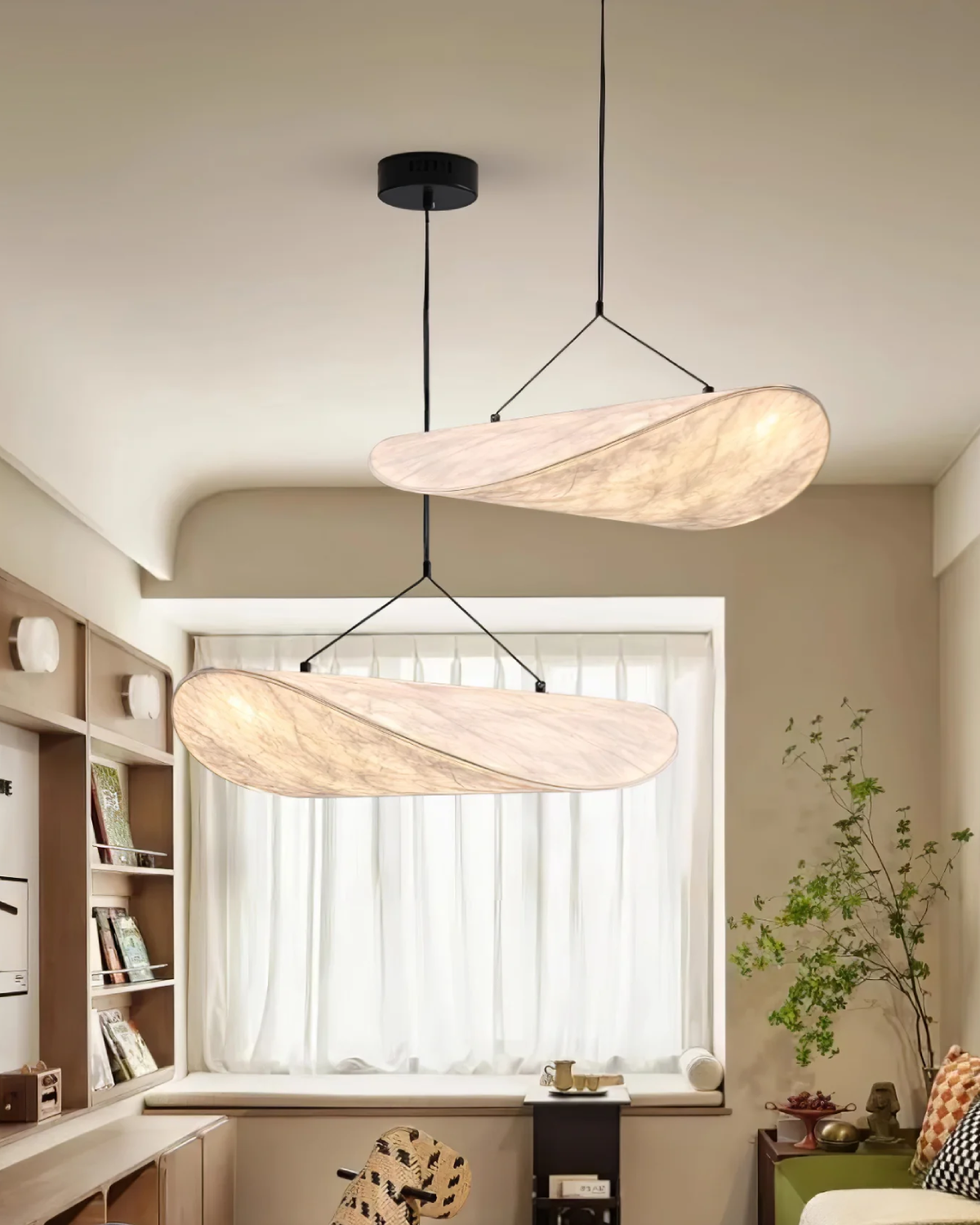 NovaLume Japandi Table Lamp With Wood Base In Potato Chip Style | Lersk