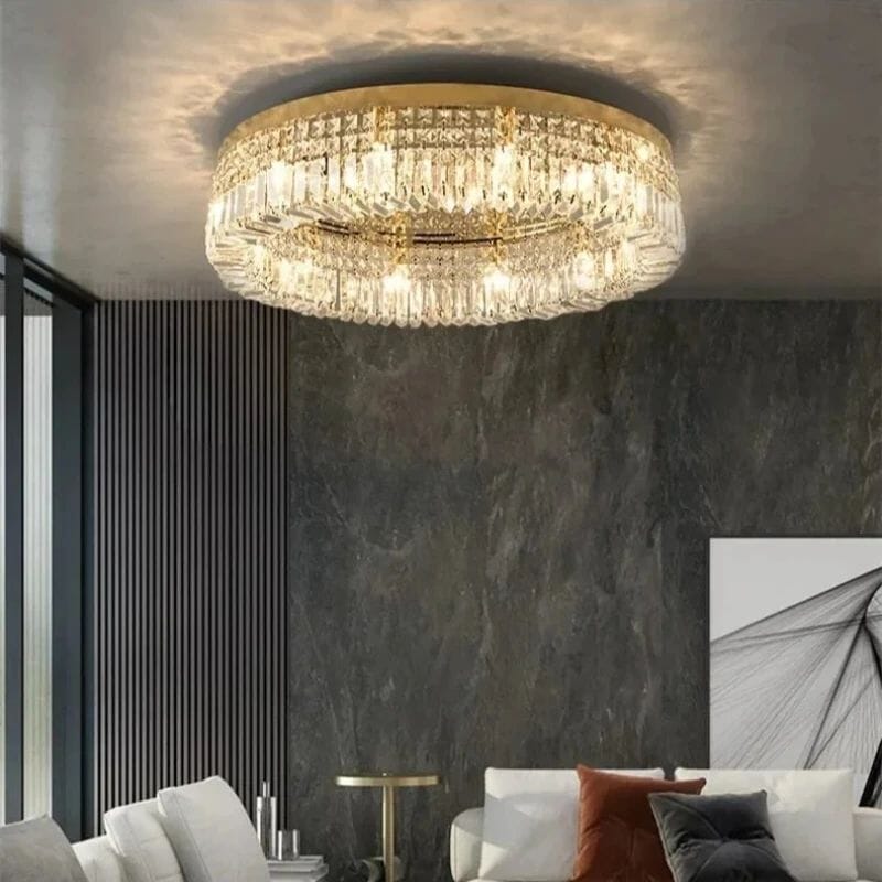 LuminaNest Elegant Gold Crystal Flush Mount Dining Room Chandelier | Lersk