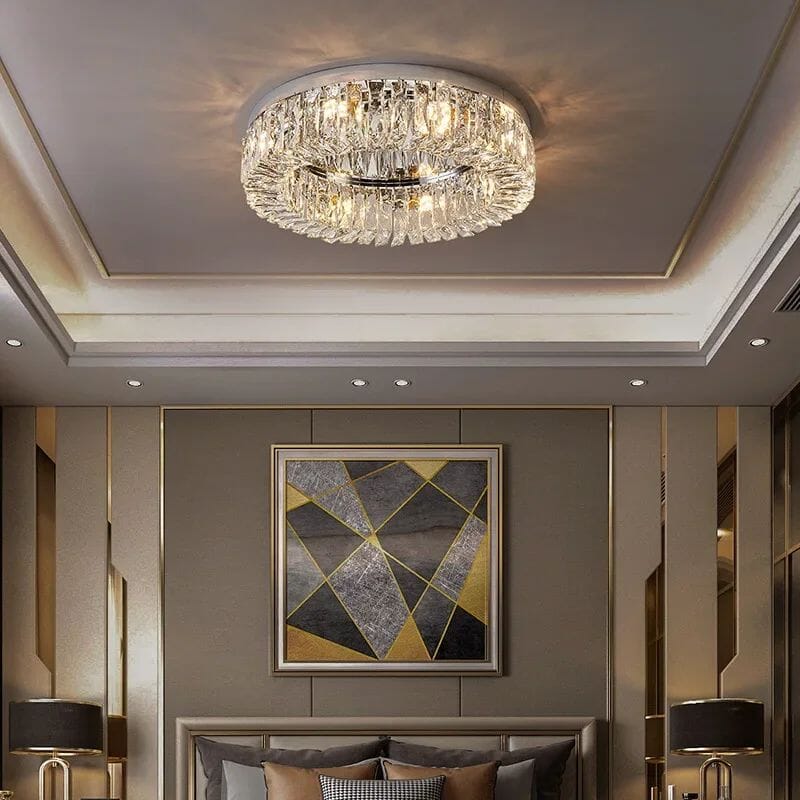 LuminaNest Elegant Gold Crystal Flush Mount Dining Room Chandelier | Lersk