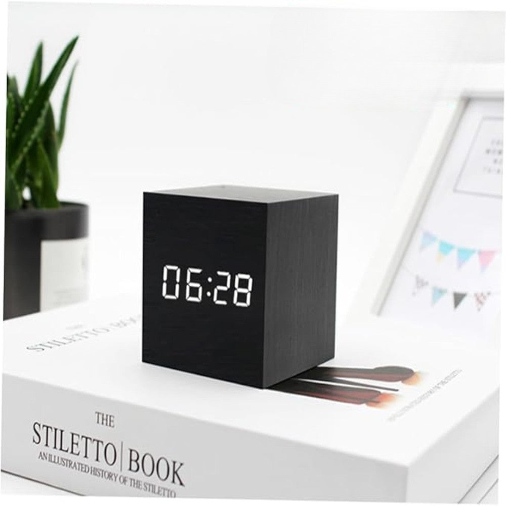 VerdiaCube Wooden LED Alarm Clock With Time Date And Temperature | Lersk