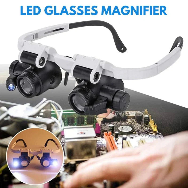 משקפי מגדלת עם תאורת LED והגדלה של 8x, 15x ו-23x לצפייה מפורטת ולעבודה מדויקת | Lersk