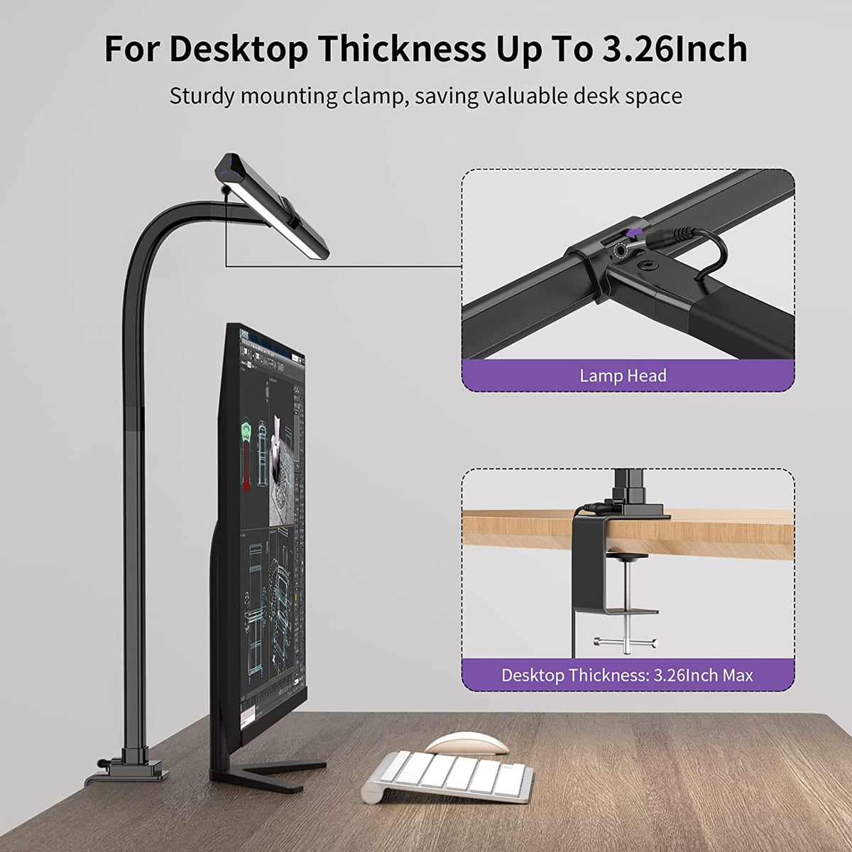 AeroClip LED Desk Lamp for Modern Home Office With Adjustabl e Light Bar