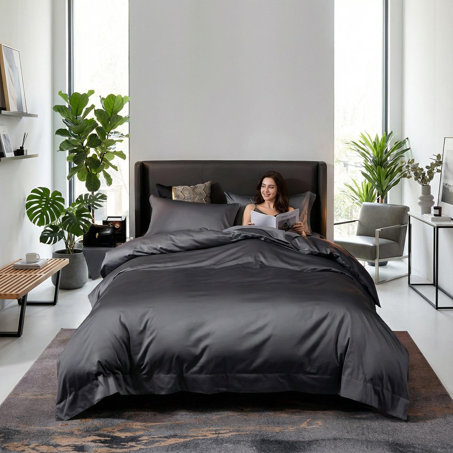 Set di Copripiumini Morbidi Aster Grigio con Design Elegante e Moderno per Biancheria da Letto | Lersk