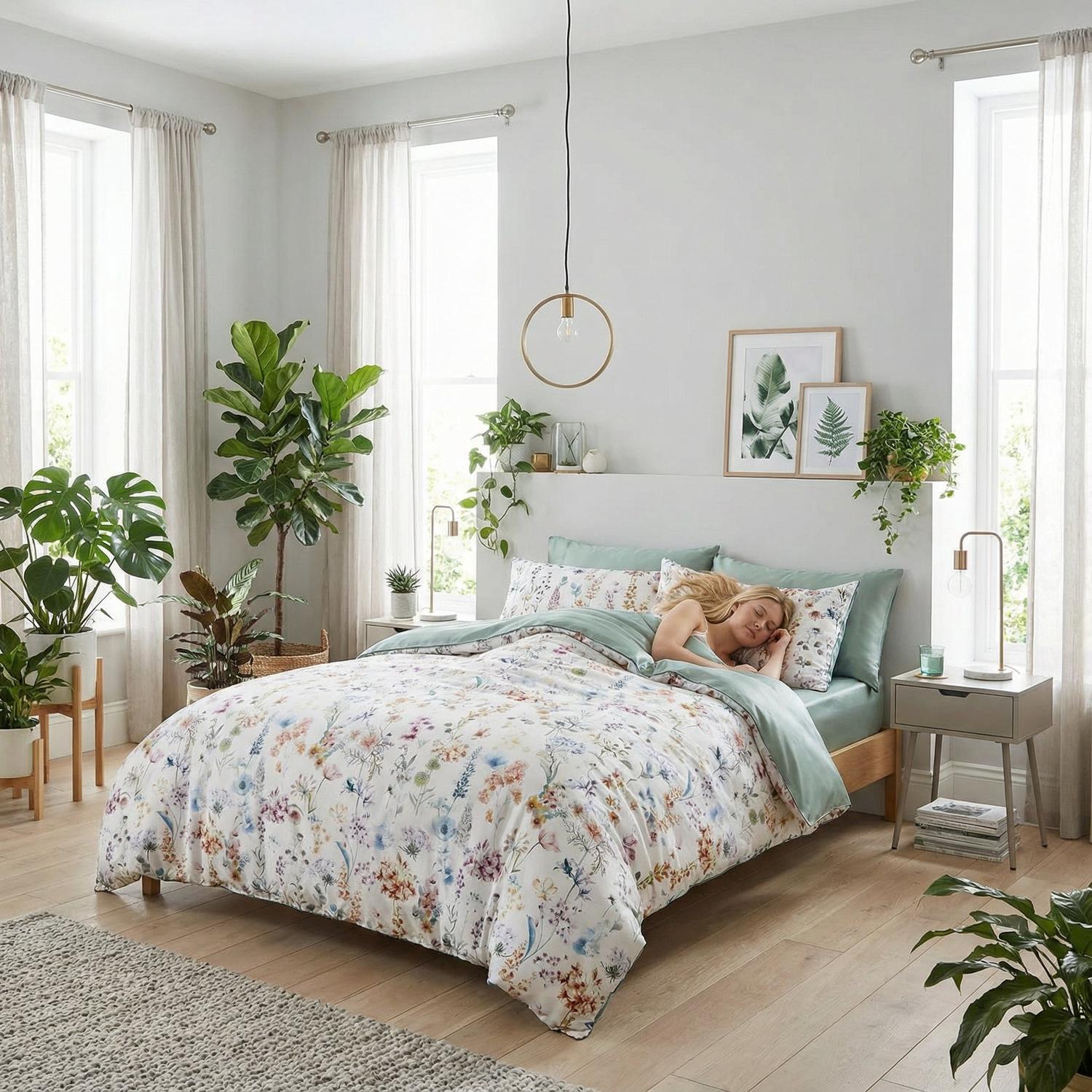 Conjunto de Capa de Edredão em Algodão Aurora com Design Vibrante de Pássaros | Lersk