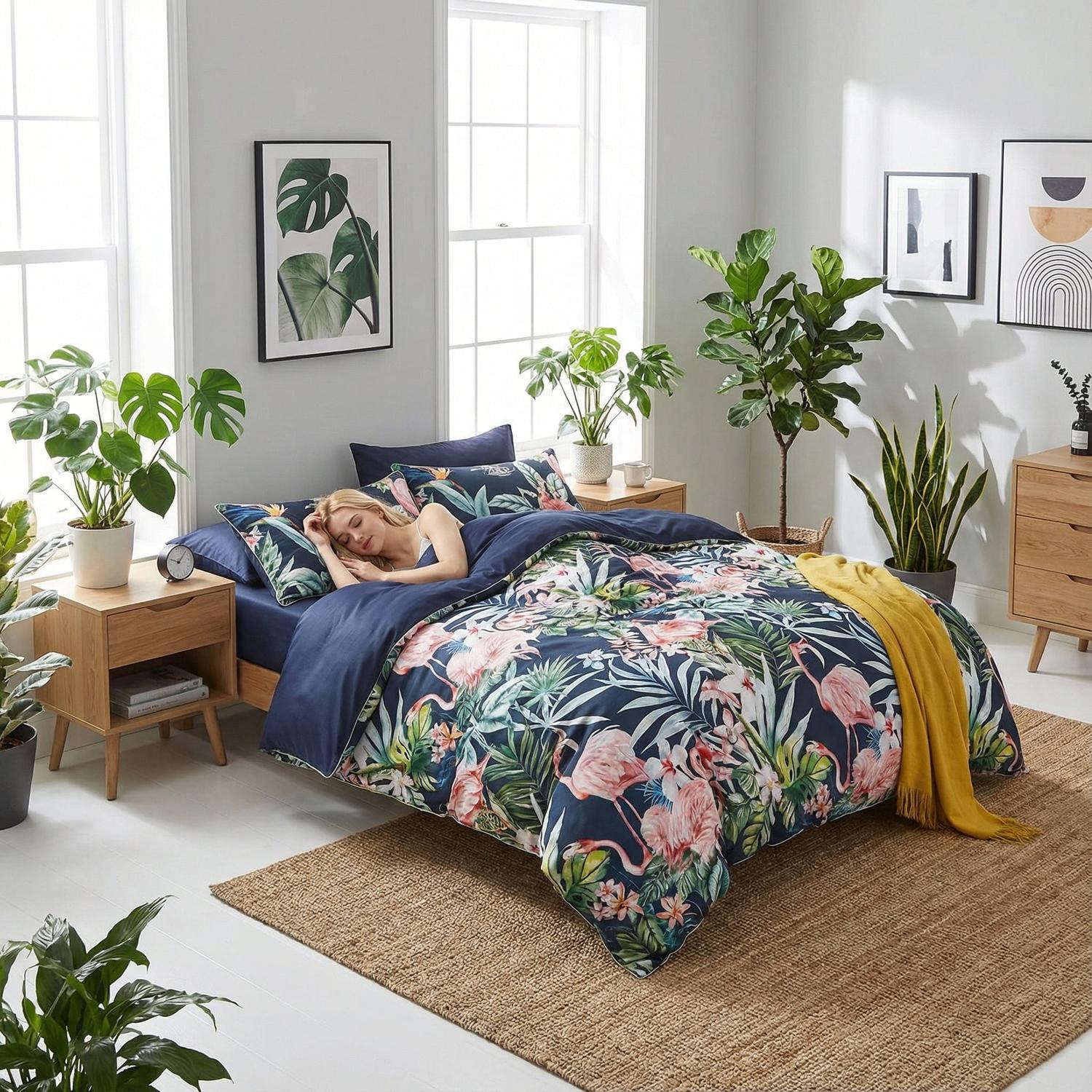 Conjunto de Capa de Edredão em Algodão Aurora com Design Vibrante de Pássaros | Lersk