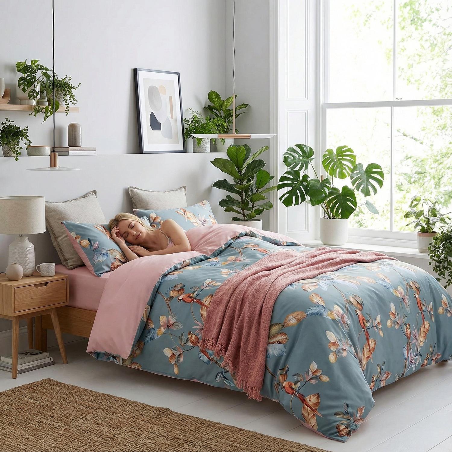 Conjunto de Capa de Edredão em Algodão Aurora com Design Vibrante de Pássaros | Lersk