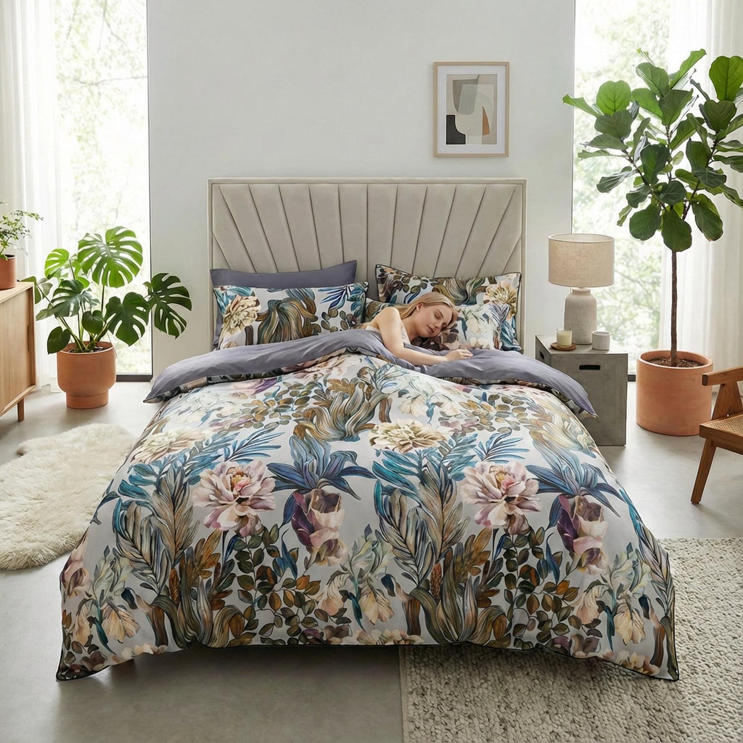 Conjunto de Capa de Edredão em Algodão Aurora com Design Vibrante de Pássaros | Lersk