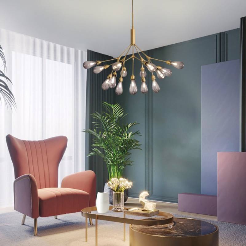 Moderne gylden gren lysekrone, moderne loftslampe til stue og spisestue | Lersk