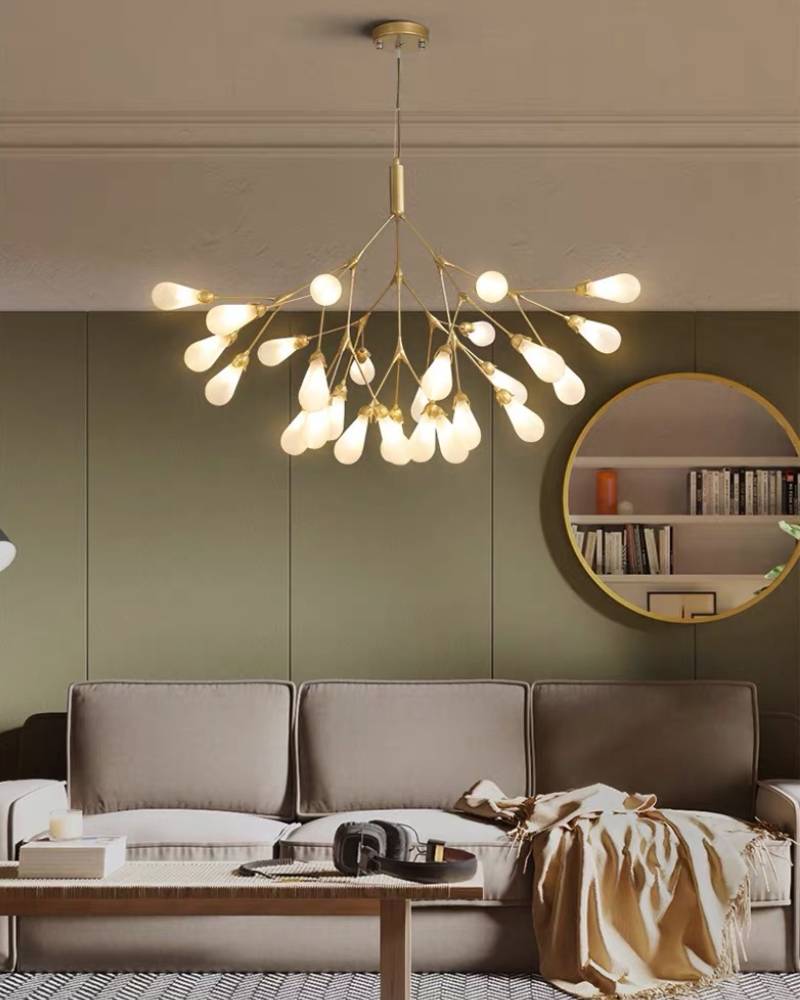 Moderne gylden gren lysekrone, moderne loftslampe til stue og spisestue | Lersk