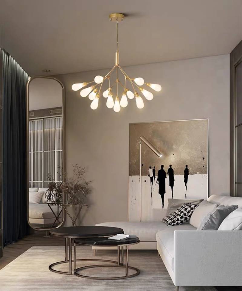 Moderne gylden gren lysekrone, moderne loftslampe til stue og spisestue | Lersk