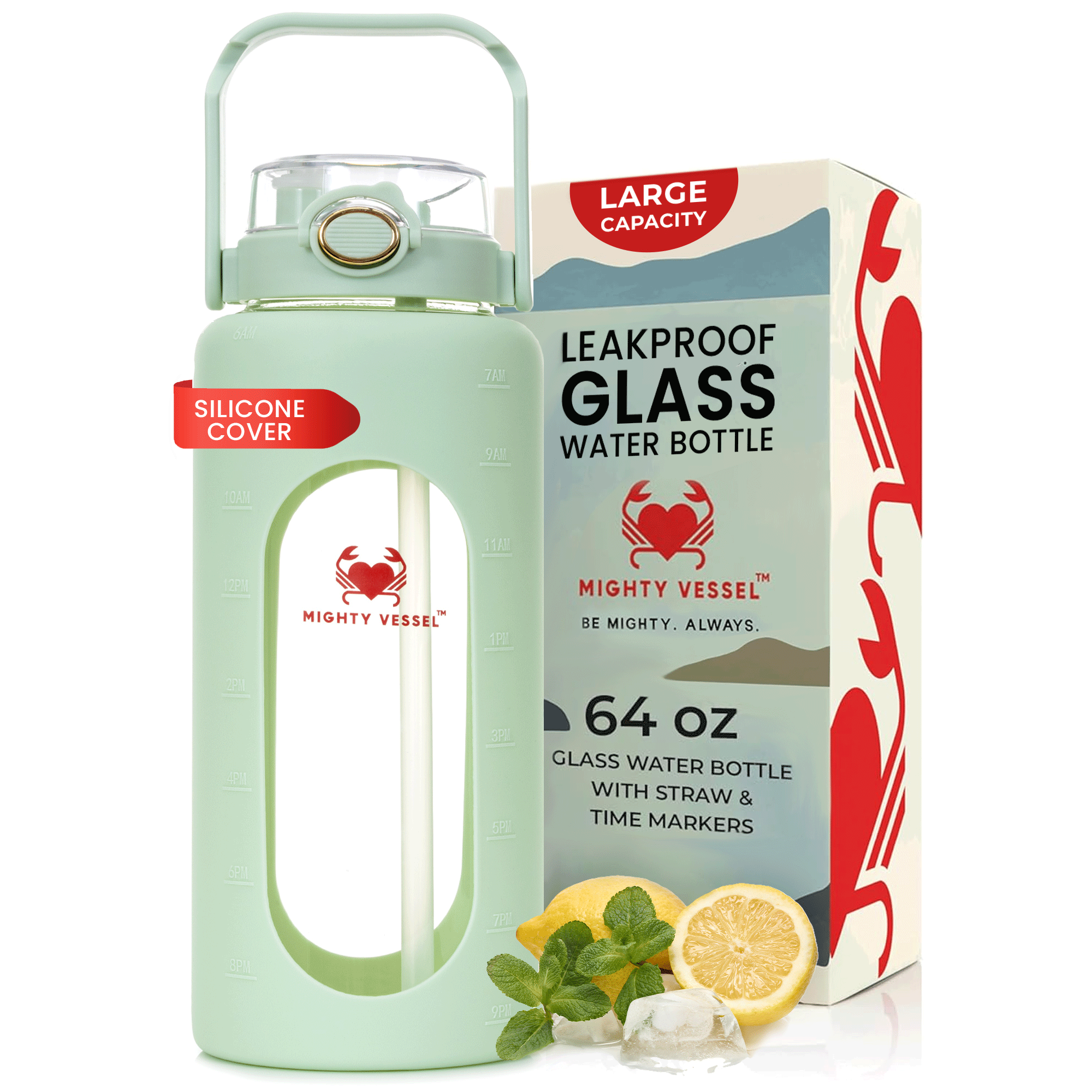 64 Oz Impact-Resistant Glass Water Bottle | Lersk
