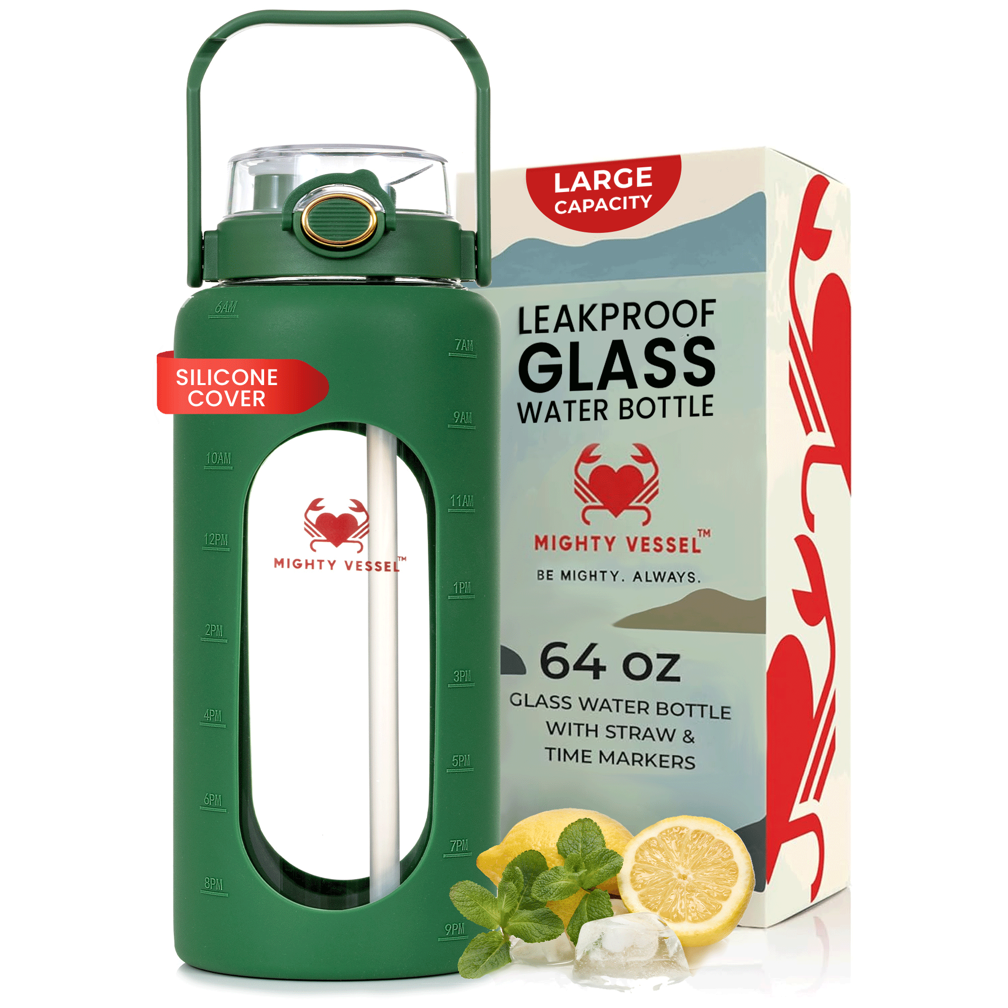 64 Oz Impact-Resistant Glass Water Bottle | Lersk