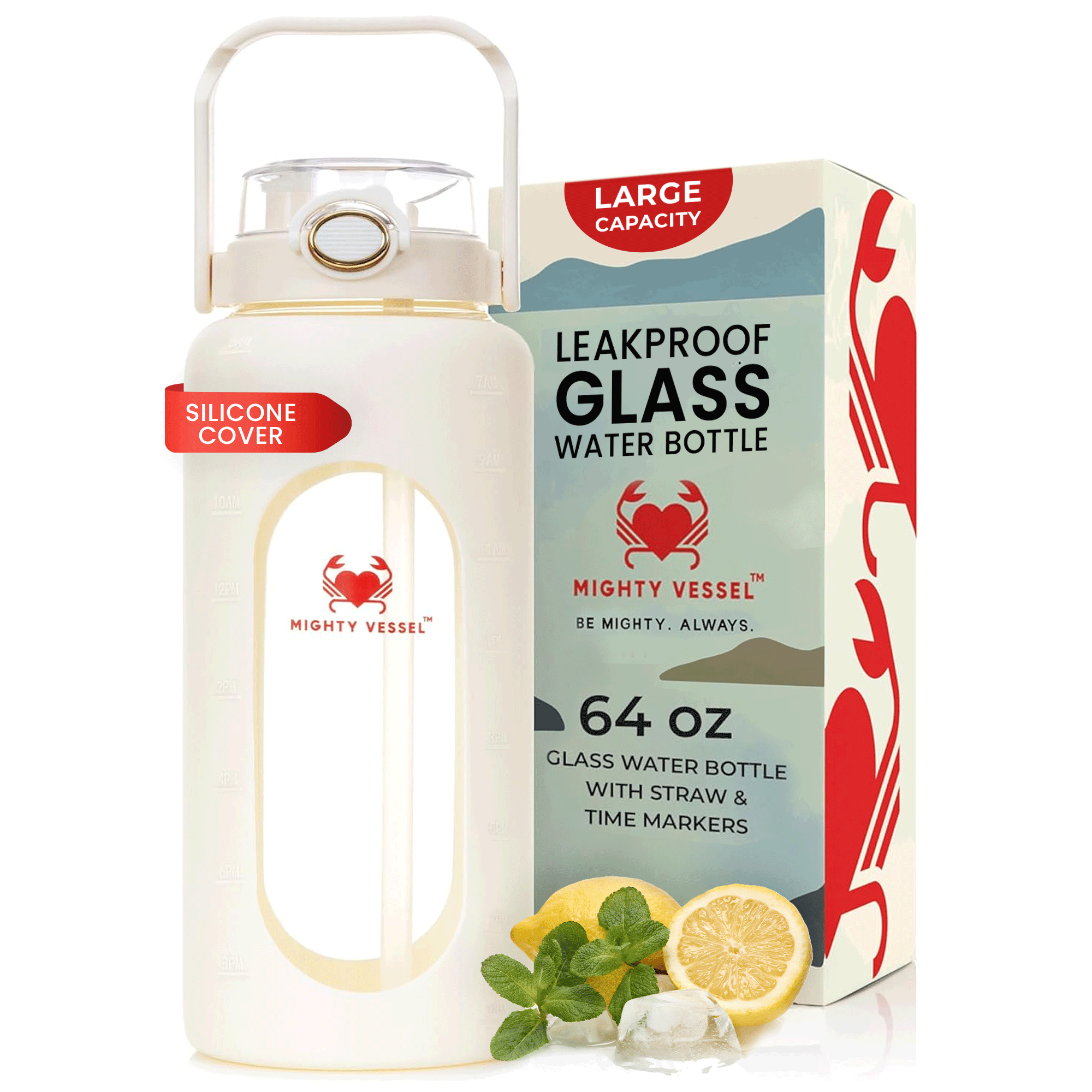 64 Oz Impact-Resistant Glass Water Bottle | Lersk