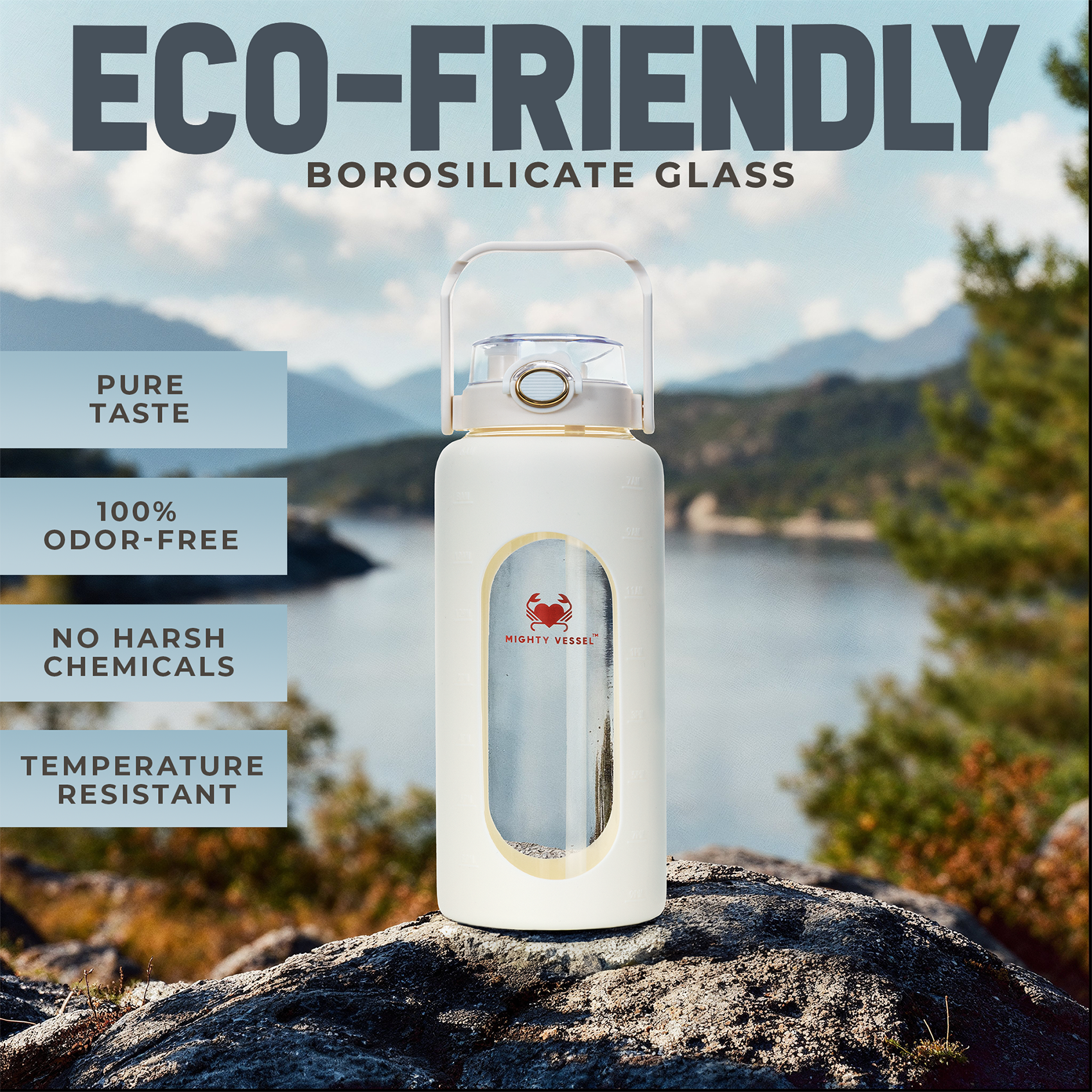 64 Oz Impact-Resistant Glass Water Bottle | Lersk
