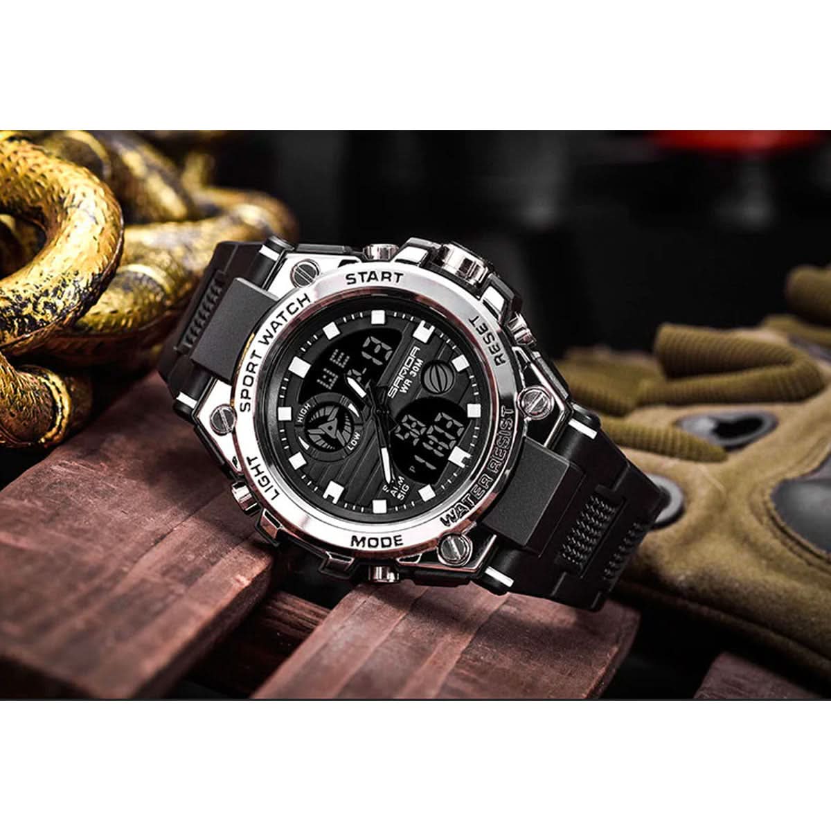 Reloj militar para hombre con pantalla analógica y digital y funciones para uso diario | Lersk