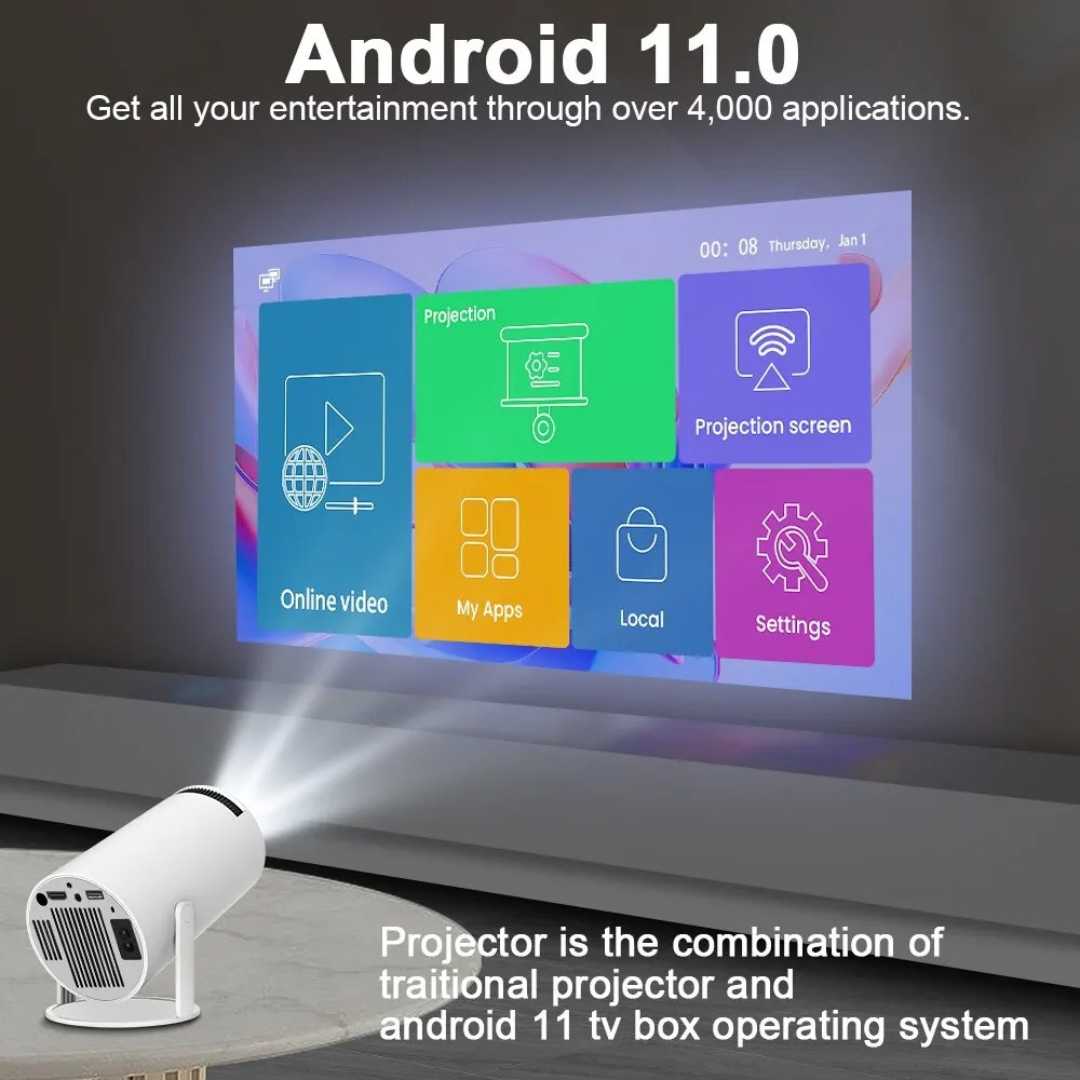 NovaLux Android 11-projektor med WiFi 6, 8000 lumen, 720p HD hemmabio | Lersk