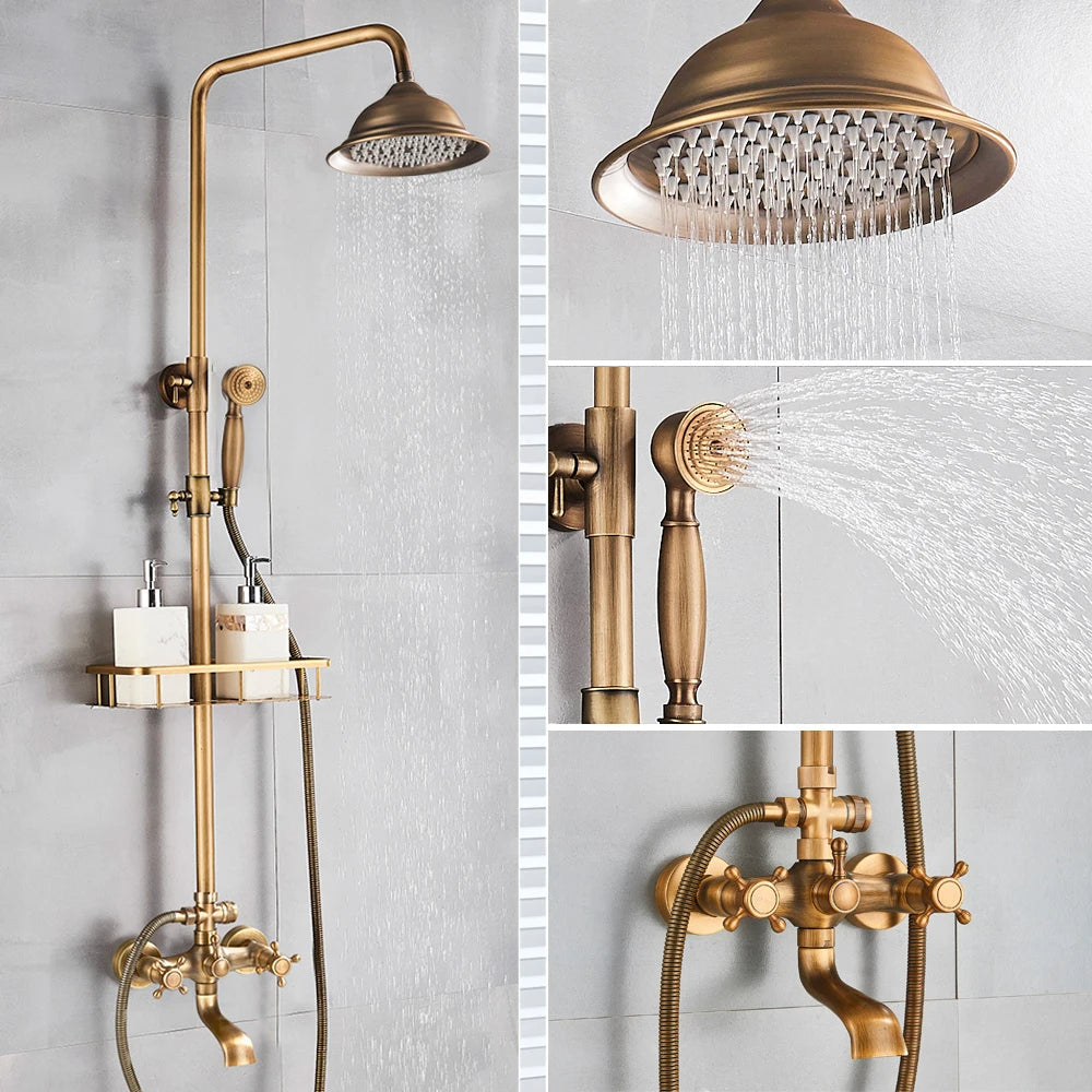 Vintage Copper Shower Kit with Brass Tap and Functional Showerheads | Lersk