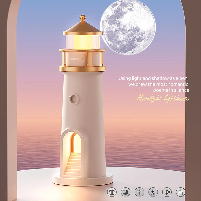 Projektor Księżyca Lighthouse z lampą i głośnikiem Bluetooth do sypialni | Lersk