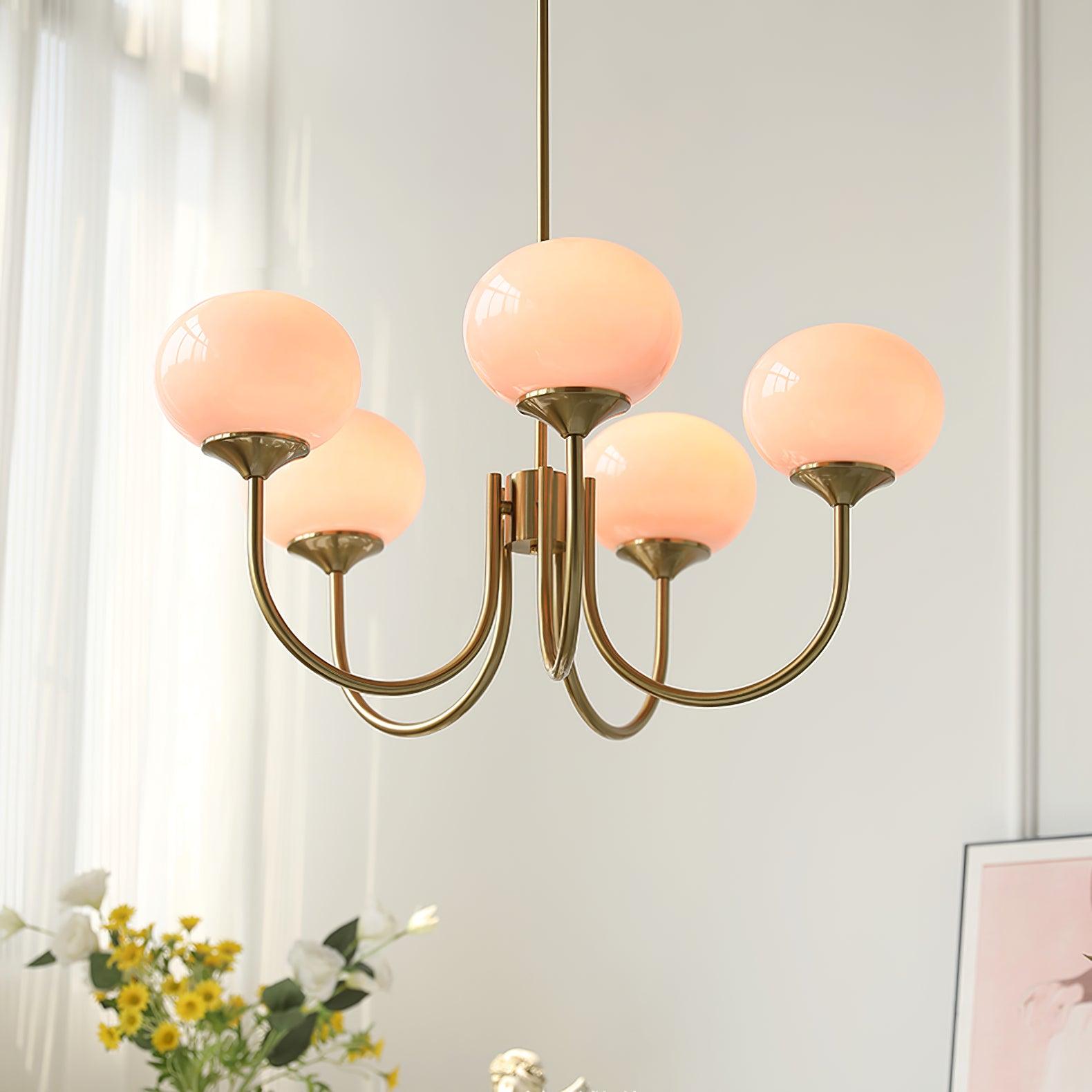 Alora Marshmallow Chandelier With Pink Glass Shades | Lersk