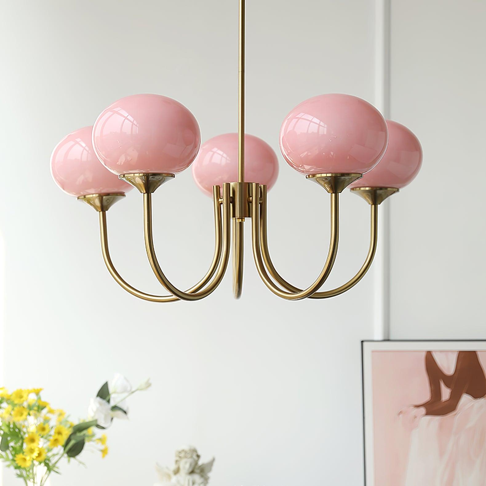 Alora Marshmallow Chandelier With Pink Glass Shades | Lersk