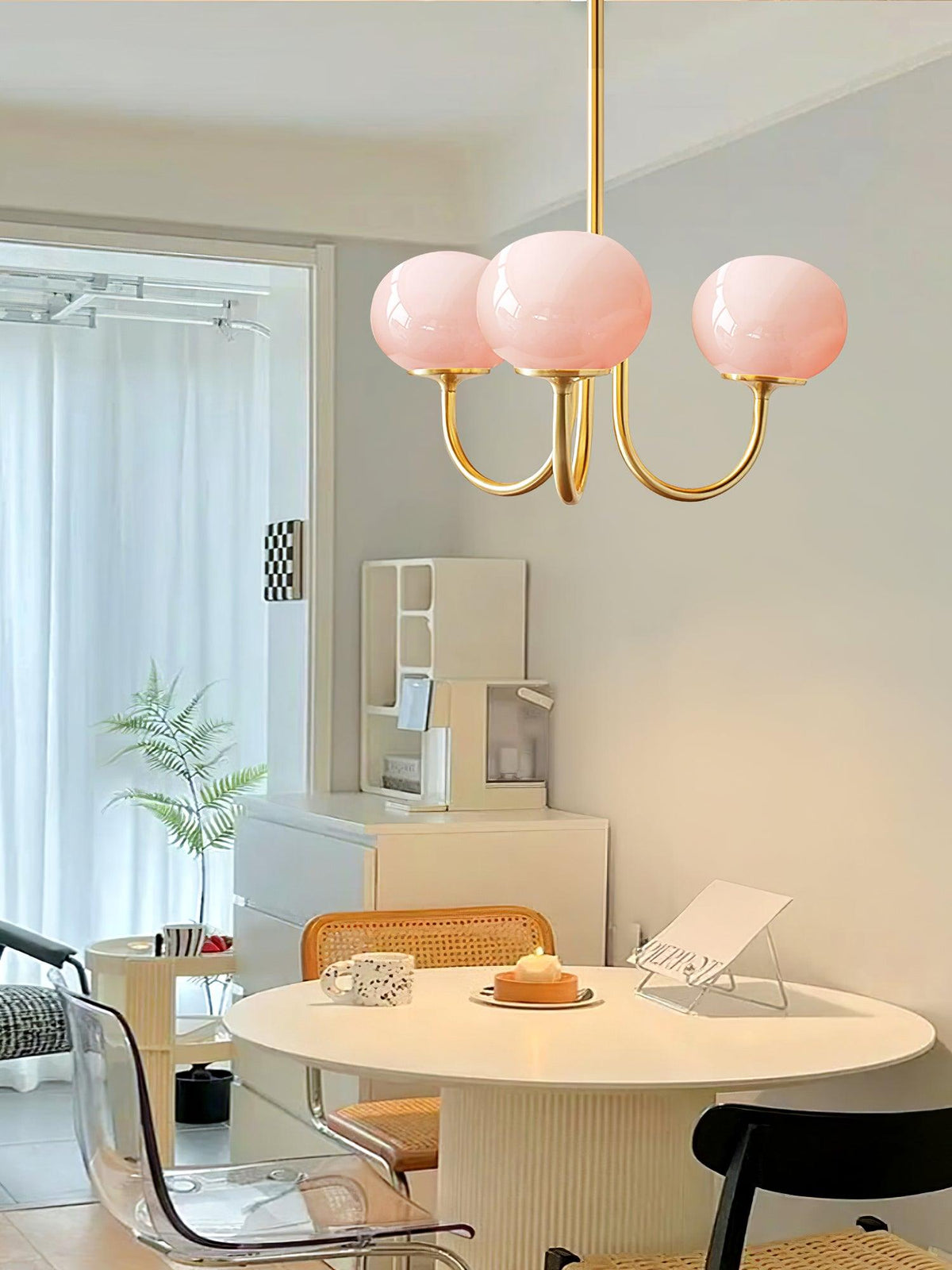 Lumara Marshmallow LED Chandelier In Gold Finish And Pink Glass Shades