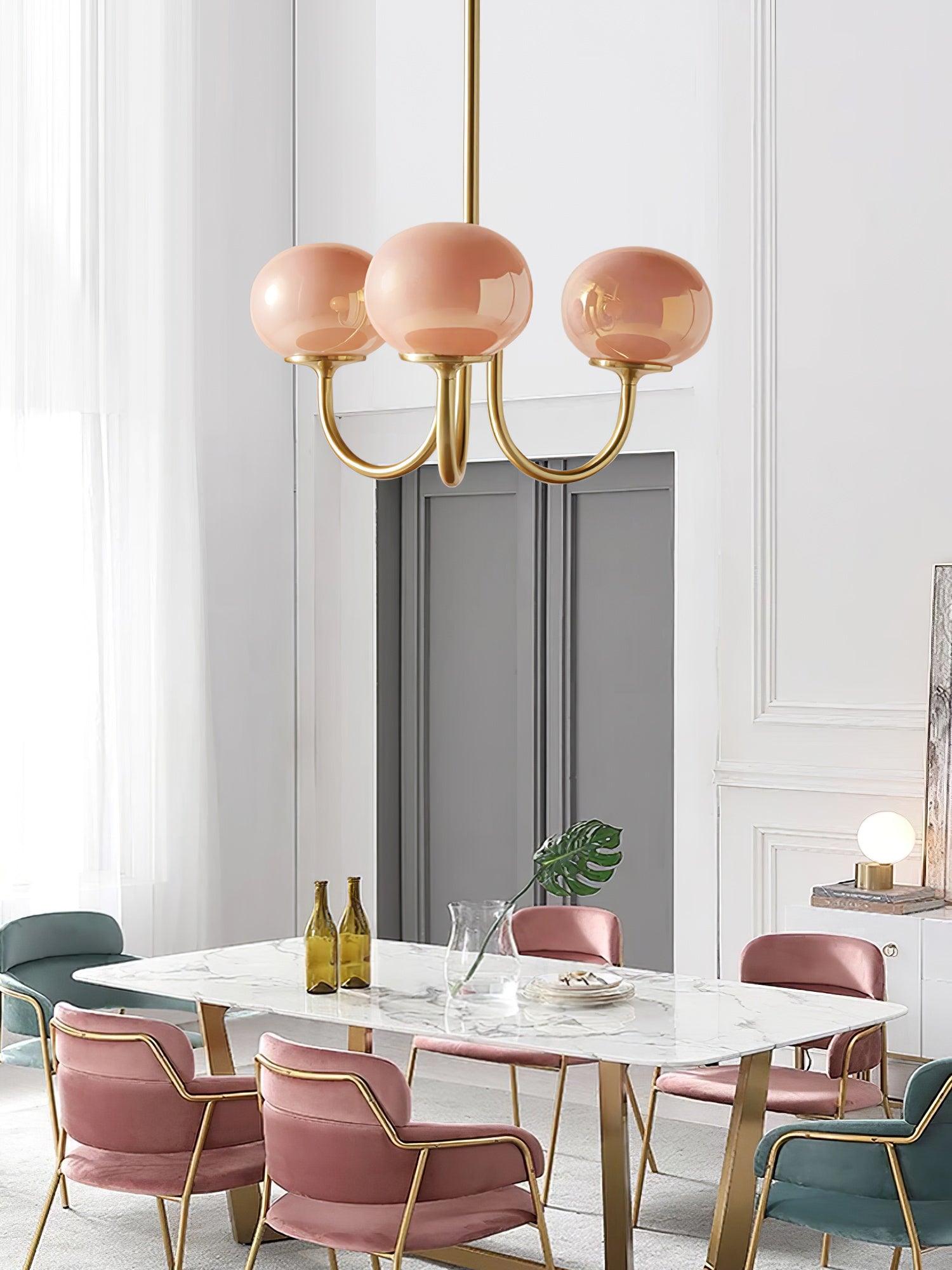 Alora Marshmallow Chandelier With Pink Glass Shades | Lersk