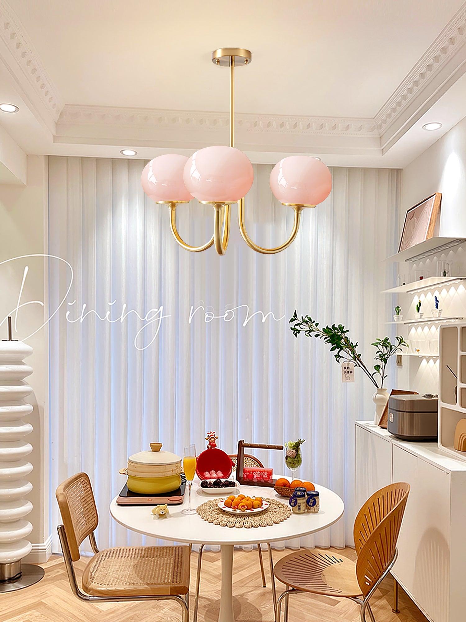 Alora Marshmallow Chandelier With Pink Glass Shades | Lersk