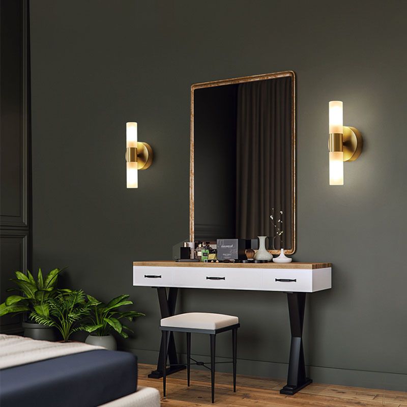 Solara Brushed Gold Wall Sconce With Frosted Glass Diffuser LED | Lersk