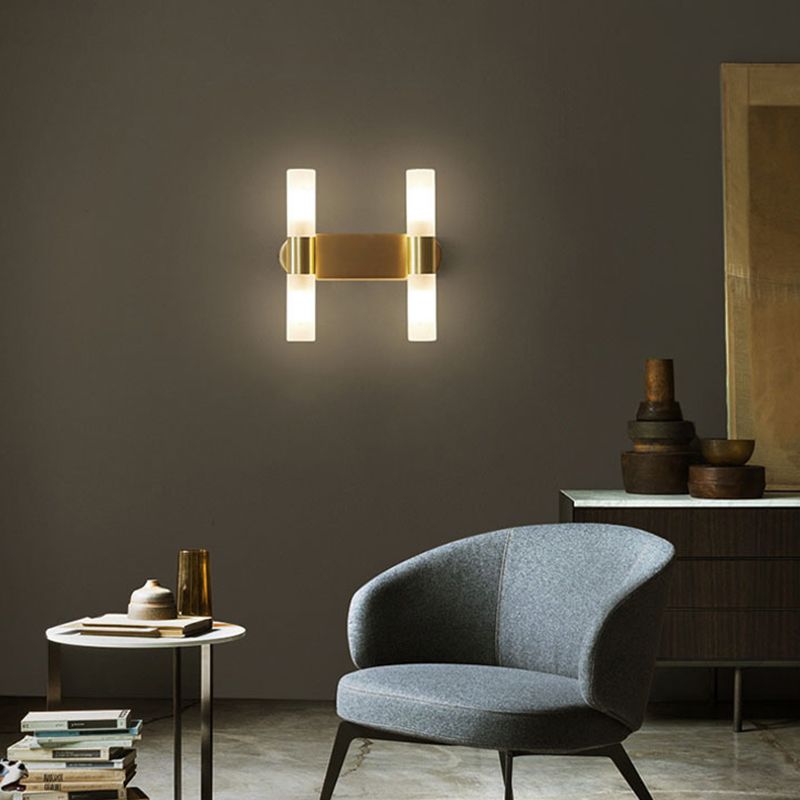 Solara Brushed Gold Wall Sconce With Frosted Glass Diffuser LED | Lersk