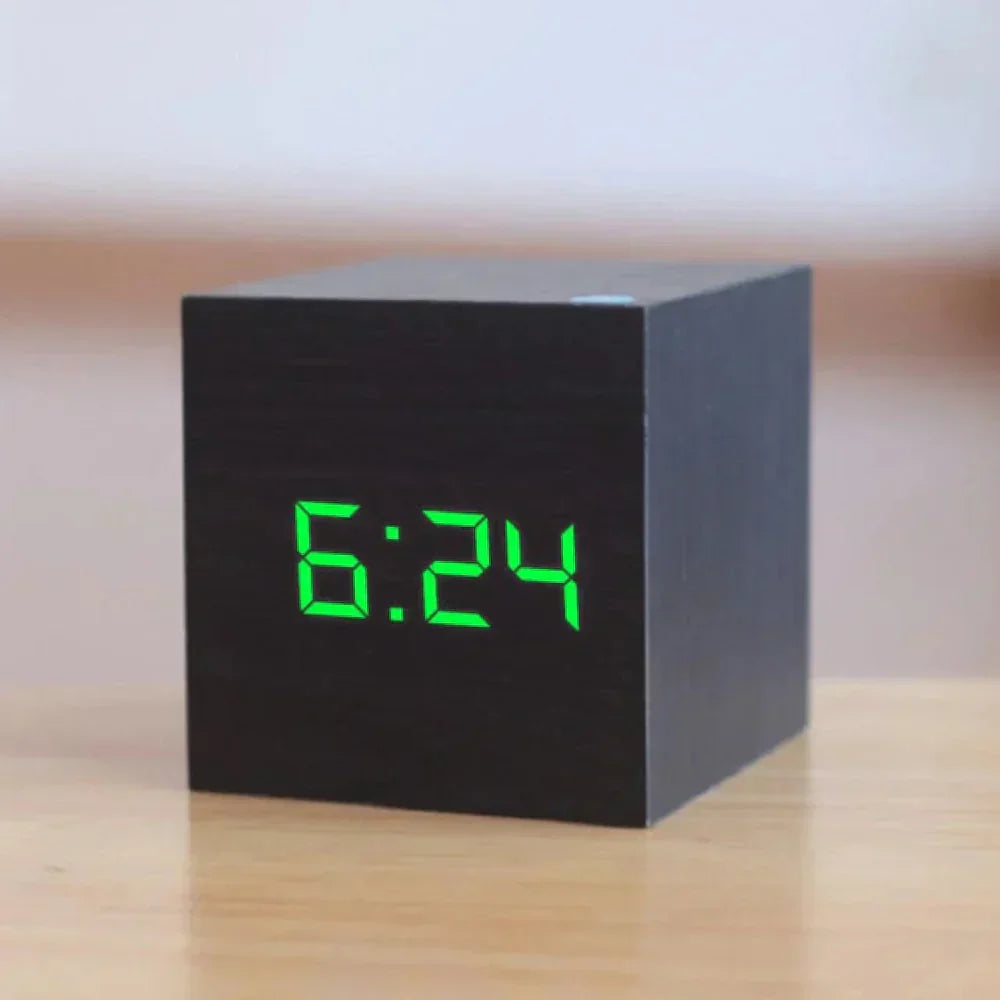 VerdiaCube Wooden LED Alarm Clock With Time Date And Temperature | Lersk