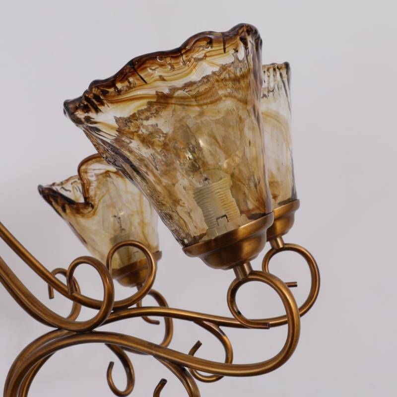 Vintage messingglas lysekrone, klassisk loftslampe til stue og spisestue | Lersk