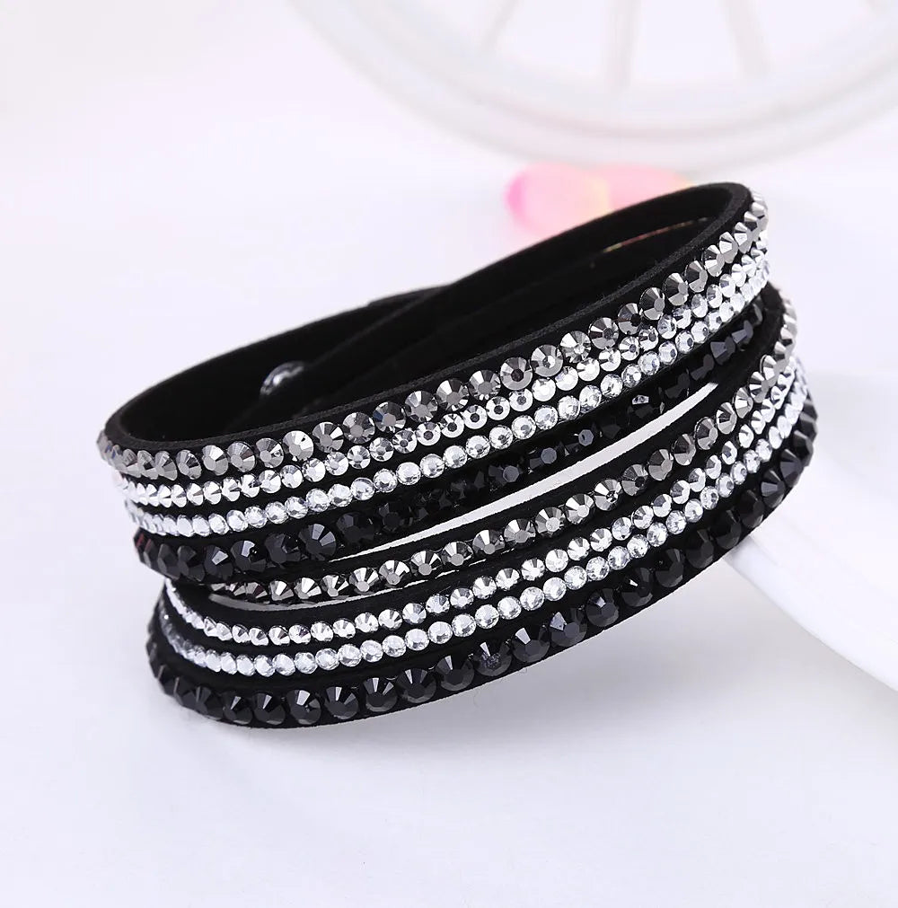 Rhinestone Wrap Bracelet Multi Layered Sparkling All Round Design for Glam Lovers | Lersk