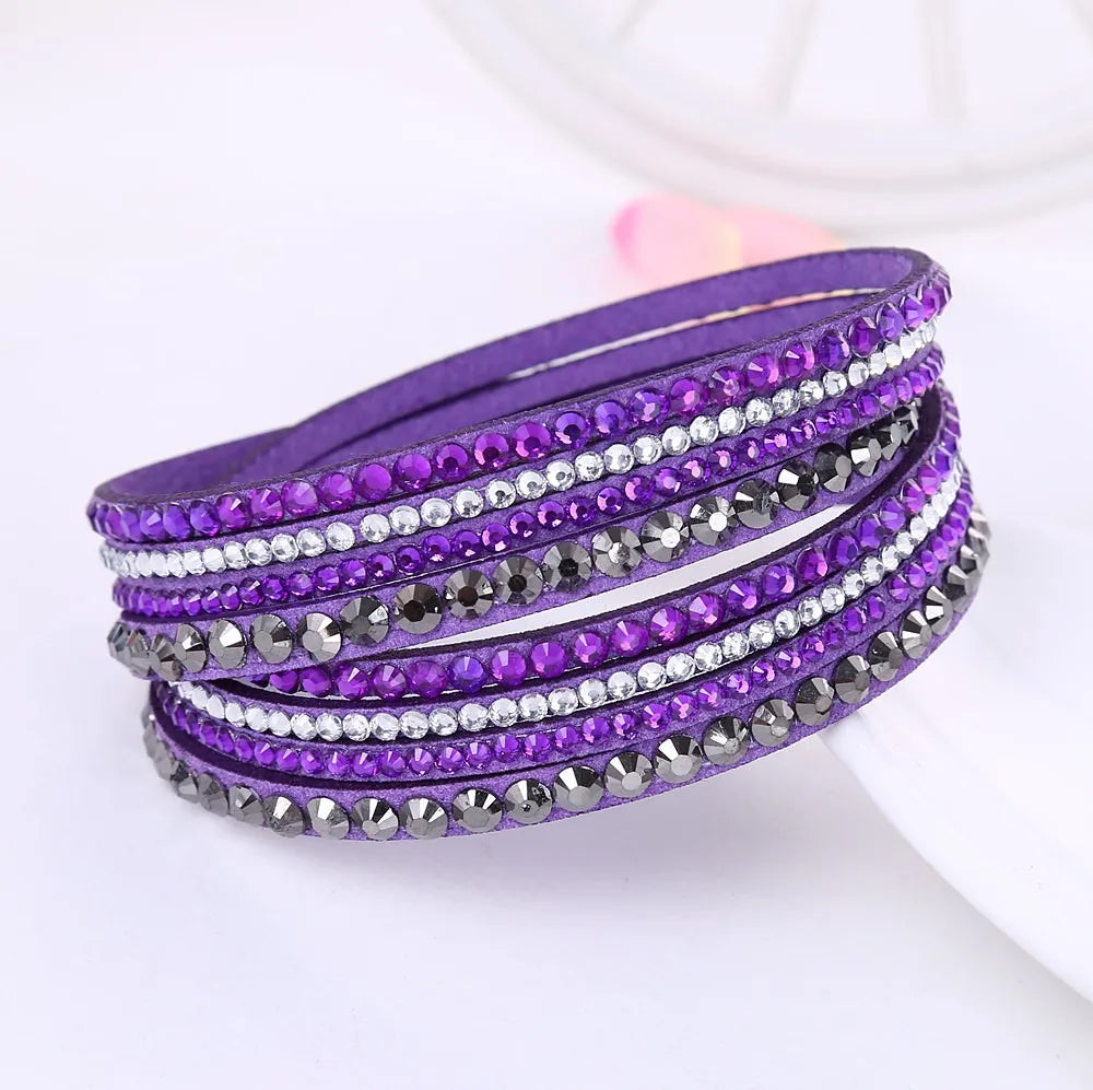 Rhinestone Wrap Bracelet Multi Layered Sparkling All Round Design for Glam Lovers | Lersk