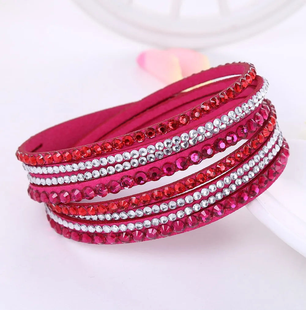 Rhinestone Wrap Bracelet Multi Layered Sparkling All Round Design for Glam Lovers | Lersk