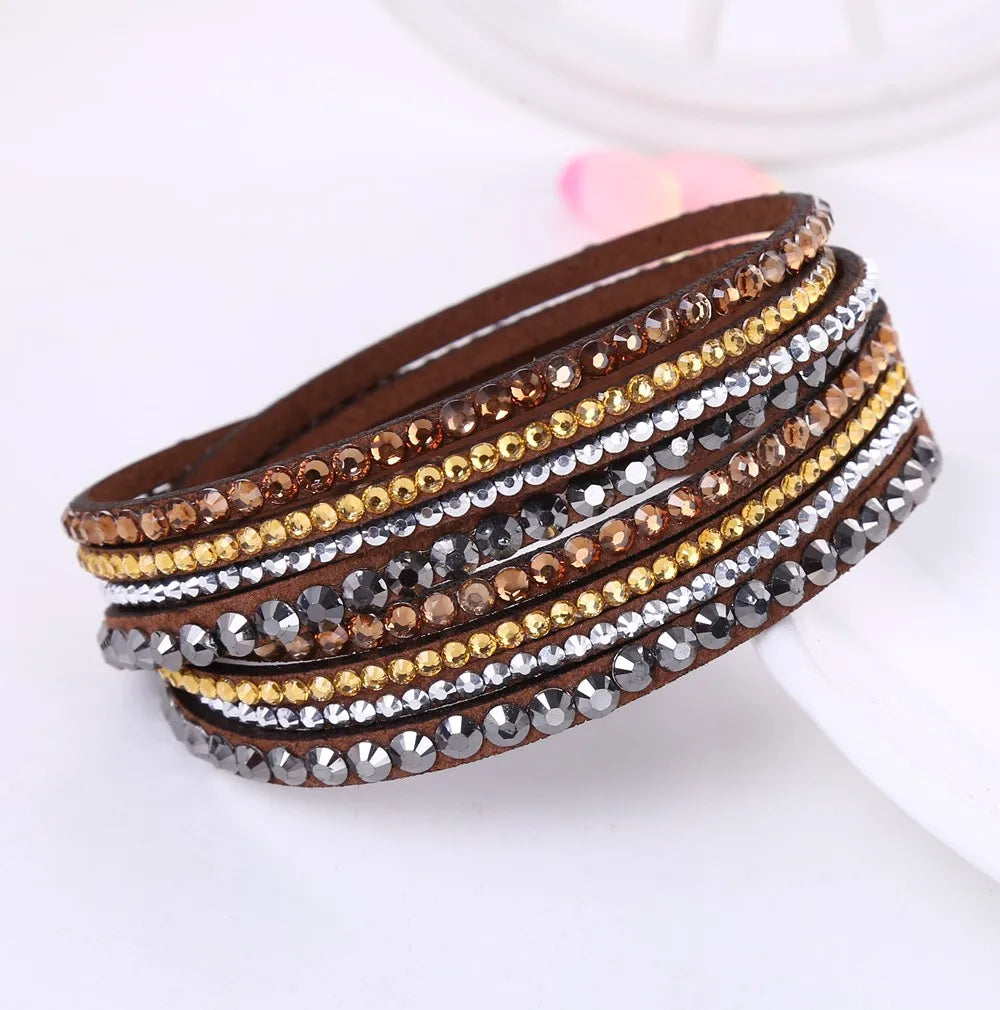 Rhinestone Wrap Bracelet Multi Layered Sparkling All Round Design for Glam Lovers | Lersk