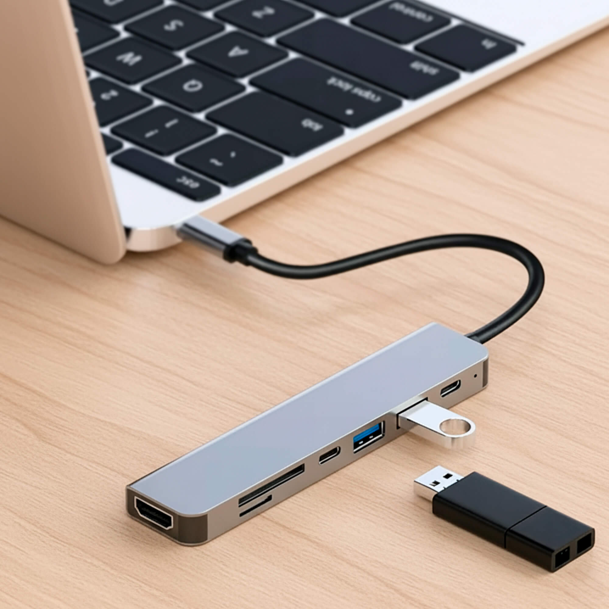 Quorix 7-i-1 USB-C Hub til MacBook med HDMI, SD-kortplads, USB-porte | Lersk