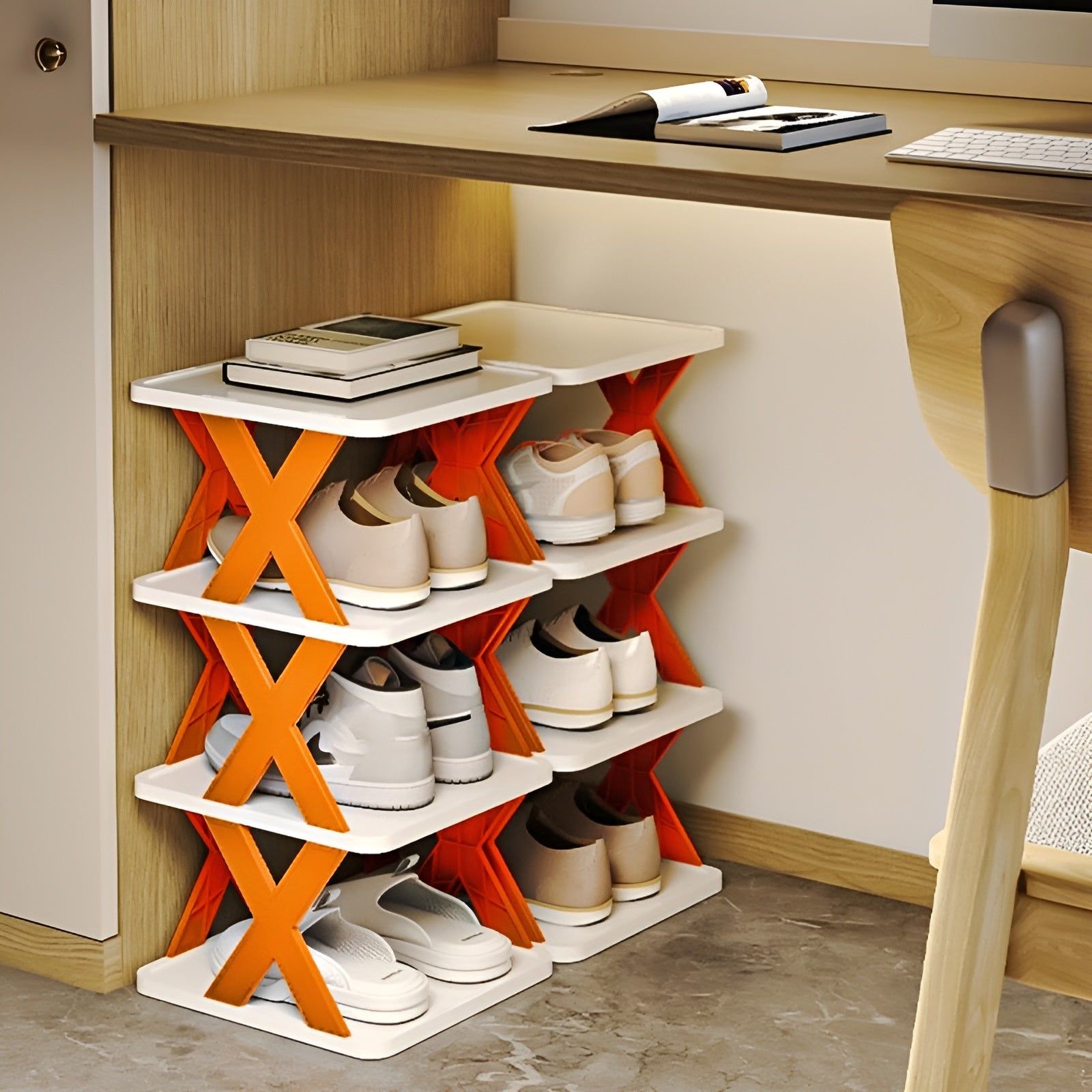 FlexiStack Klappbares Schuhregal mit mehreren Fächern, Organizer für kleine Räume in Fluren und Schränken | Lersk