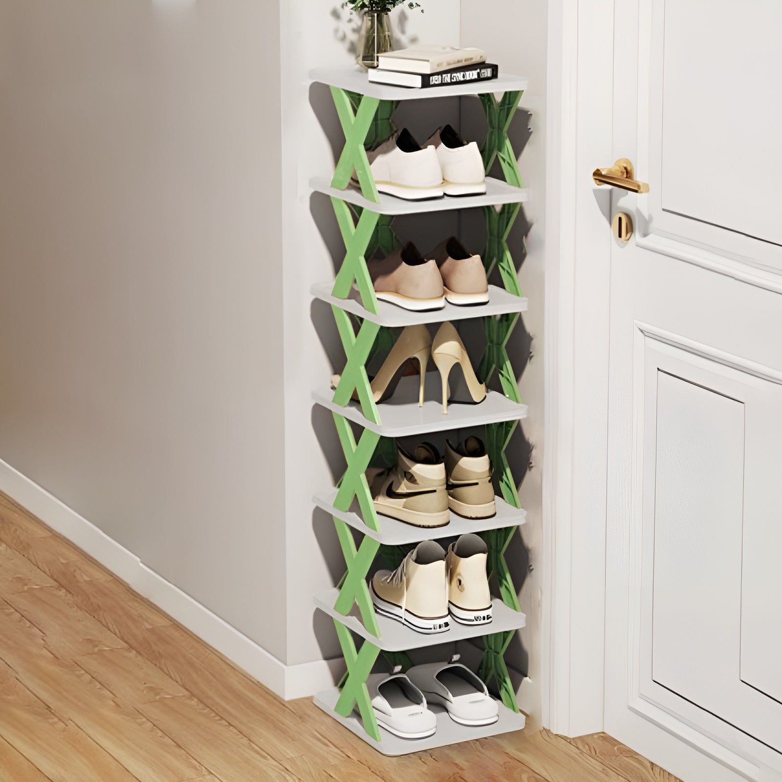 FlexiStack Klappbares Schuhregal mit mehreren Fächern, Organizer für kleine Räume in Fluren und Schränken | Lersk