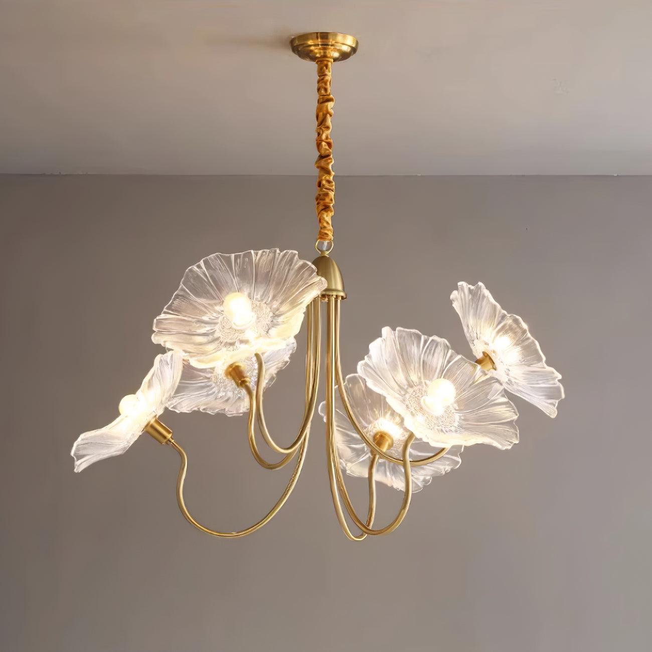 Lámpara de araña Lyria de vidrio con luz de flor de hoja esmerilada | Lersk