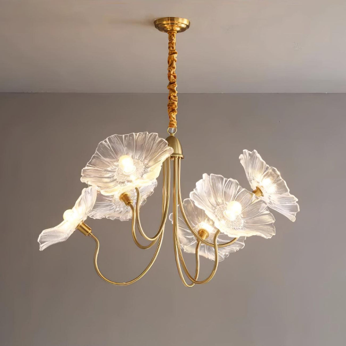 Lyria Glass Flower Chandelier With Frosted Leaf Bloom Light