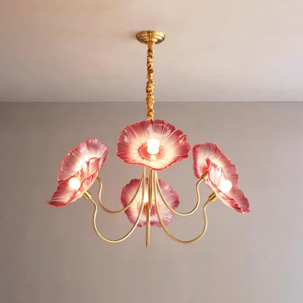 Lyria Glass Flower Chandelier With Frosted Leaf Bloom Light